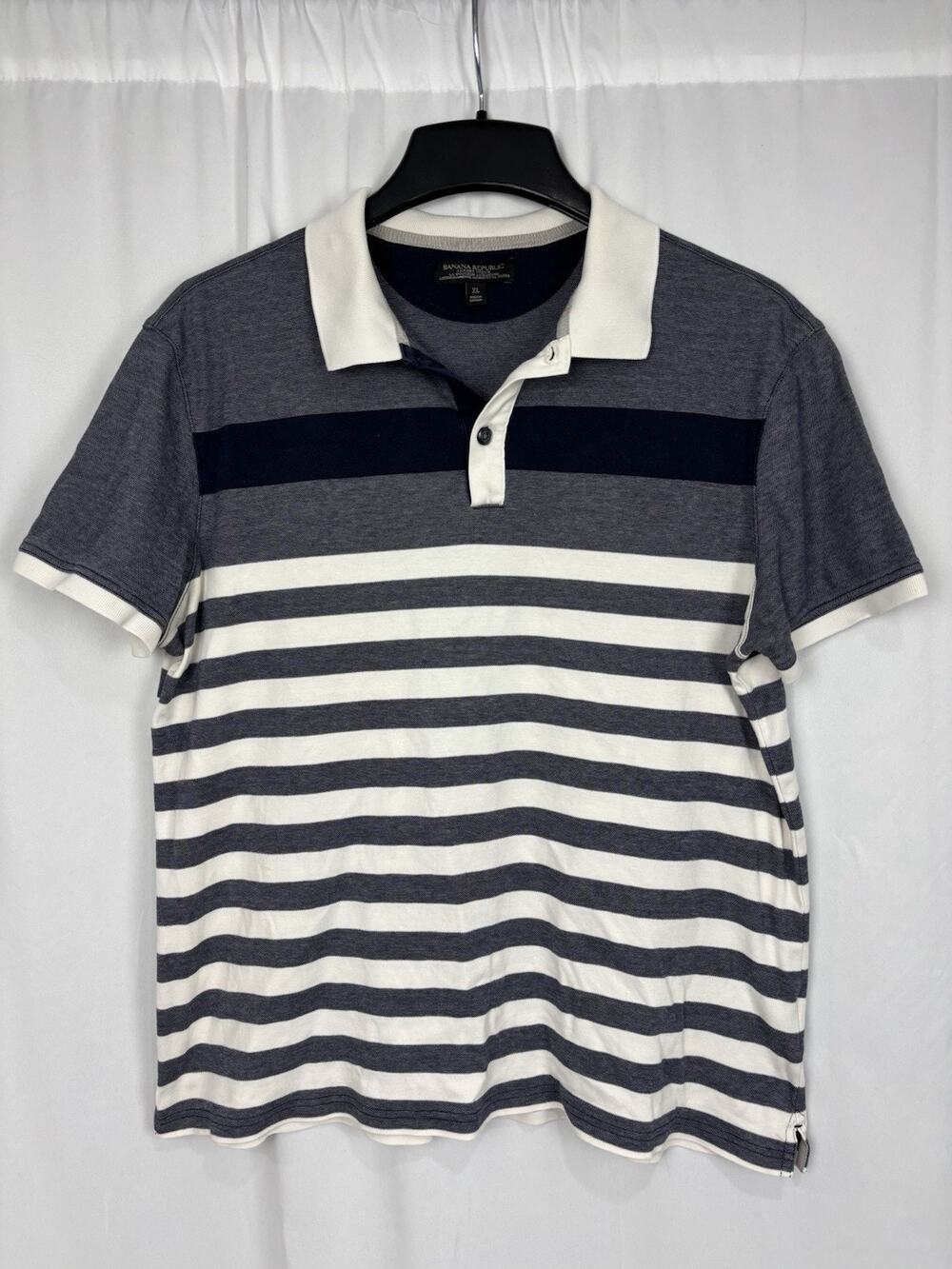 Banana Republic Men's XL Polo Shirt Navy Blue Ivory Cotton Blend Luxury Touch